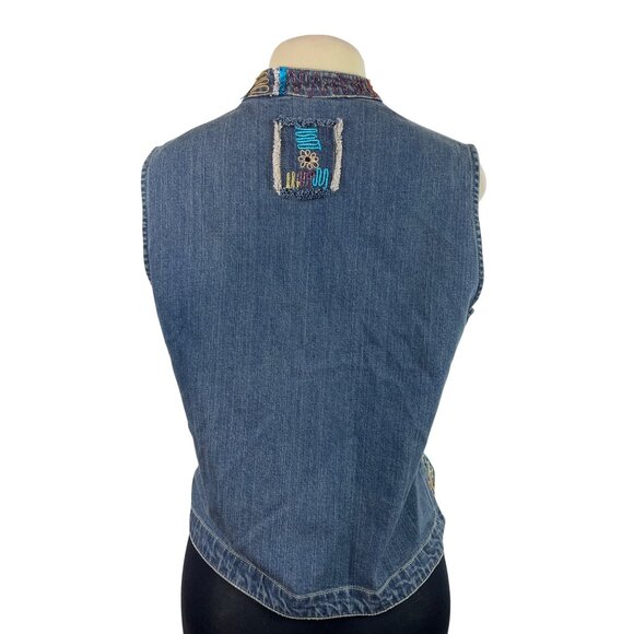 Chicos Womens Embroidered Denim Vest Multicolor Zip Front Sleeveless Sz 2 - Picture 3 of 6